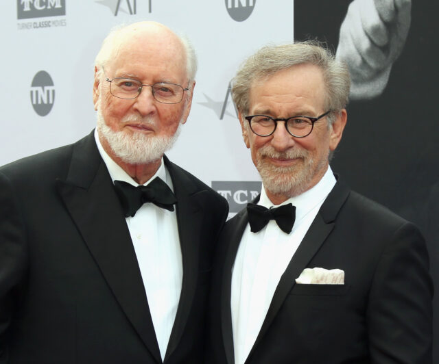 John Williams and Steven Spielberg posed for a photo together.