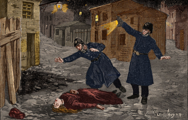 A street in Whitechapel: the last crime of Jack the Ripper, from 'Le Petit Parisien', 1891