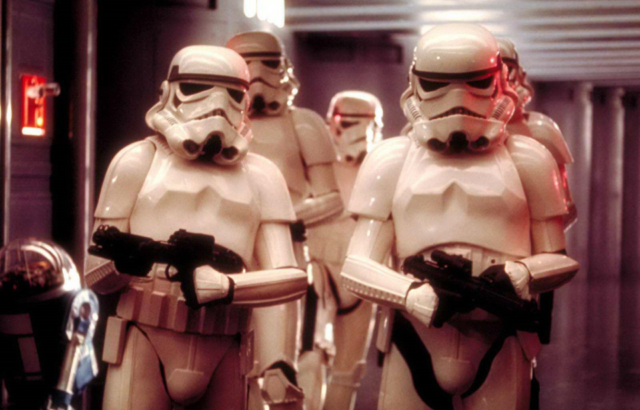 Stormtroopers in Star Wars (1977).