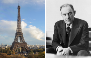 Left: The Eiffel Tower, as seen in 2012. Right: Victor Lustig, 1937.