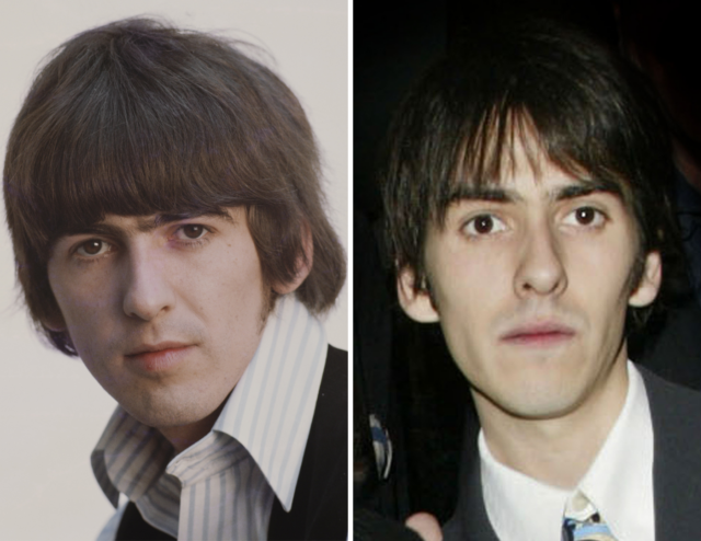 Headshots of George Harrison and Dhani Harrison