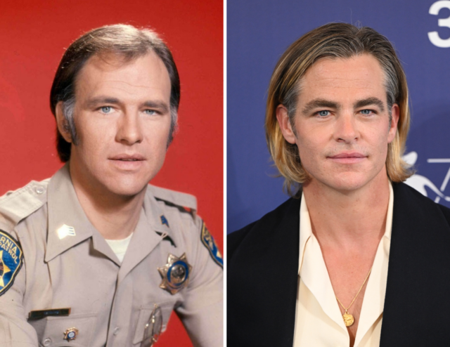 Headshots of Robert Pine and Chris Pine.