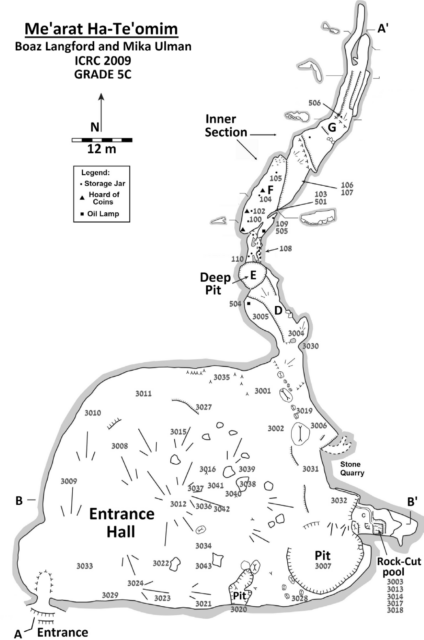 A drawn map of the Te'omim cave system.