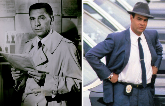 Jack Webb as Sgt. Joe Friday in 'Dragnet' + Dan Aykroyd as Sgt. Joe Friday in 'Dragnet'