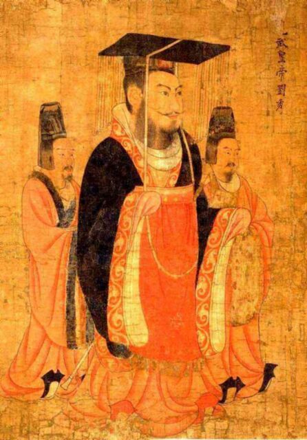 Illustration of Emperor Wen of Han with two others.