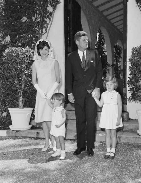 John F. Kennedy and Jackie Kennedy with their two children, Caroline and John Jr.