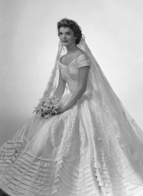 Portrait of Jackie Kennedy in her wedding dress