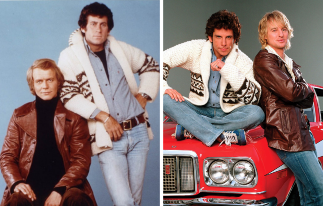 Paul Michael Glaser and David Soul as David Starsky and Ken Hutchinson in 'Starsky & Hutch' + Ben Stiller and Owen Wilson as David Starsky and Ken Hutchinson in 'Starsky & Hutch'