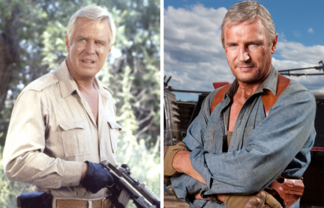 George Peppard as Col. John "Hannibal" Smith in 'The A-Team' + Liam Neeson as Col. John "Hannibal" Smith in 'The A-Team'