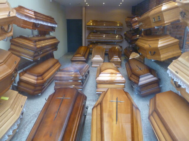 Coffins on display