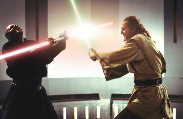 Ray Park and Liam Neeson as Darth Maul and Qui-Gon Jinn in 'Star Wars: Episode I - The Phantom Menace'