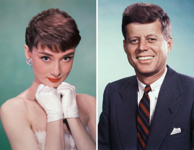 Headshot of Audrey Hepburn beside a headshot of John F. Kennedy.