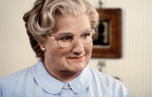 Headshot of Robin Williams as Mrs. Doubtfire.