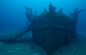 The bow of the underwater shipwreck, Africa.