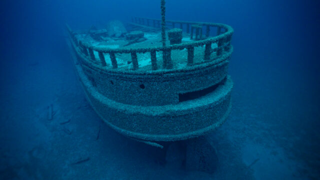 An underwater shipwreck.