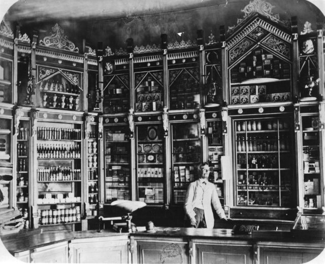 The interior of an apothecary.