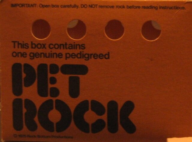 The box for the 1970s toy, 'Pet Rock'.