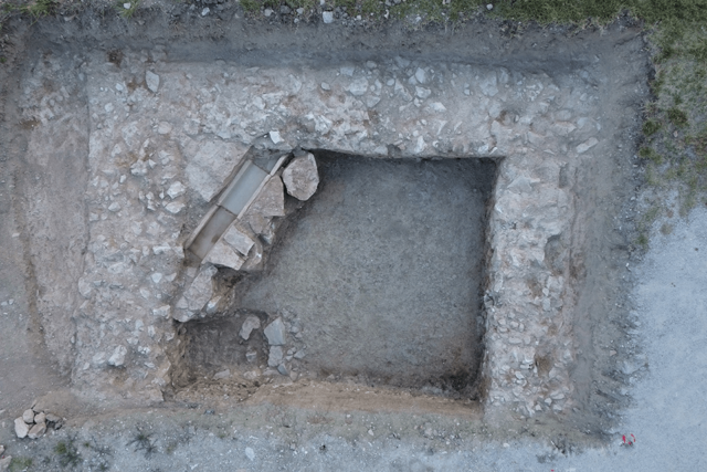 Aerial view of an excavation site.