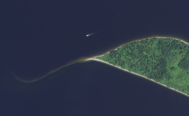 Aerial view of Green Island on Lake Michigan.
