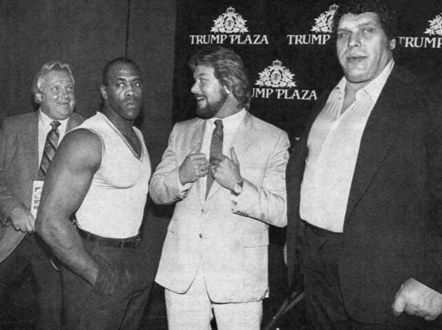 Bobby Heenan, Virgil, Ted DiBiase and Andre the Giant standing together