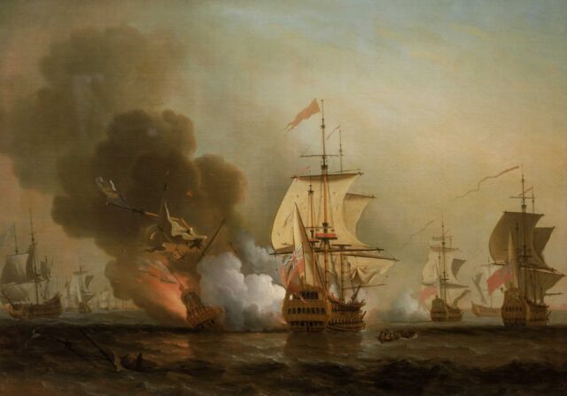Painting depicting Wager's Action, featuring the galleon San José