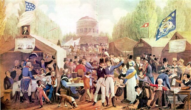 A drawing that illustrates the celebrations of July 4, 1819.