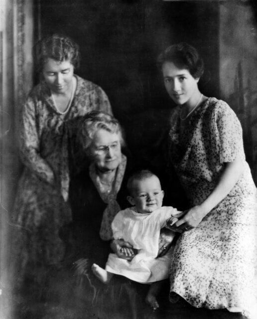 The Lindbergh baby with his mother, grandmother, and great-grandmother.