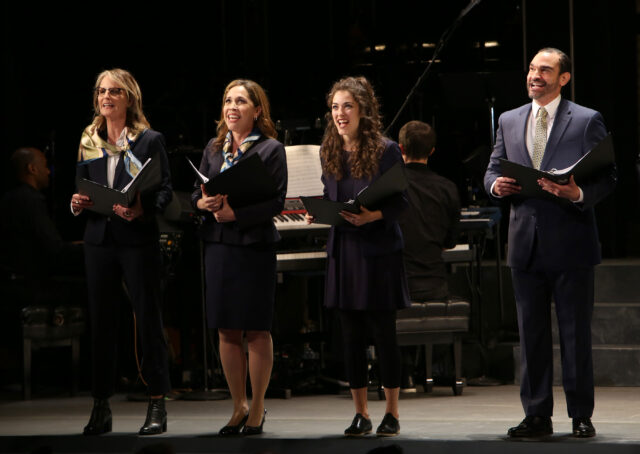 Helen Hunt on stage with three other actors.