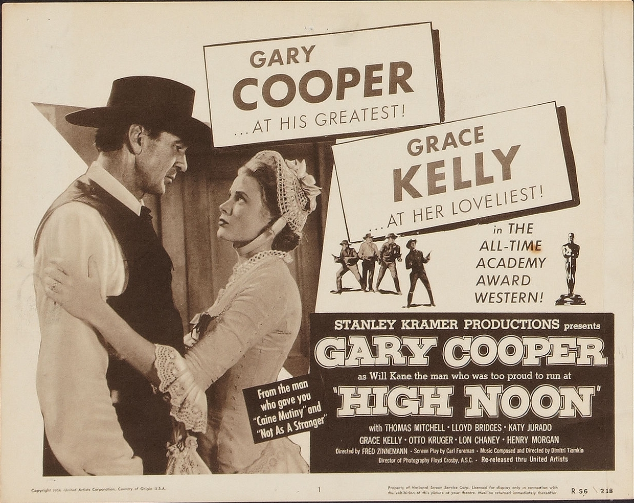lobby card from 1952 high noon movie starring gary cooper and grace kelly