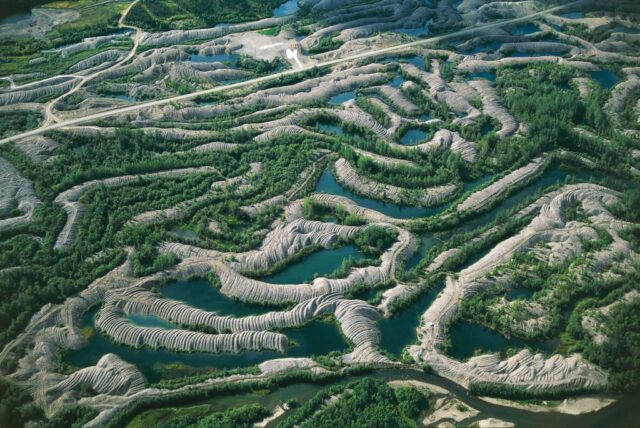 Aerial view of the goldfield along the Klondike