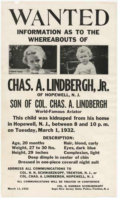 A wanted poster for the Lindbergh baby.