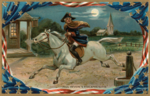 colorized illustration of paul revere's midnight ride in 1775