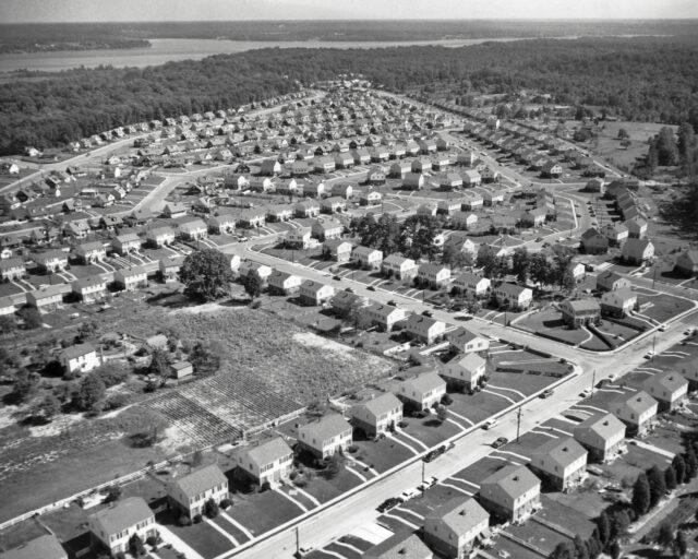 Aerial view of suburbs.