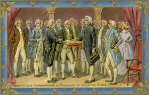 illustration of George Washington's presidential inauguration.