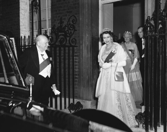 winston churchill holding open car door for queen elizabeth ii