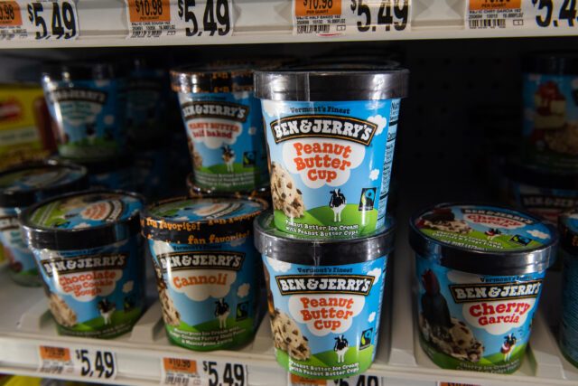 containers of ben and jerry's for sale in grocery store