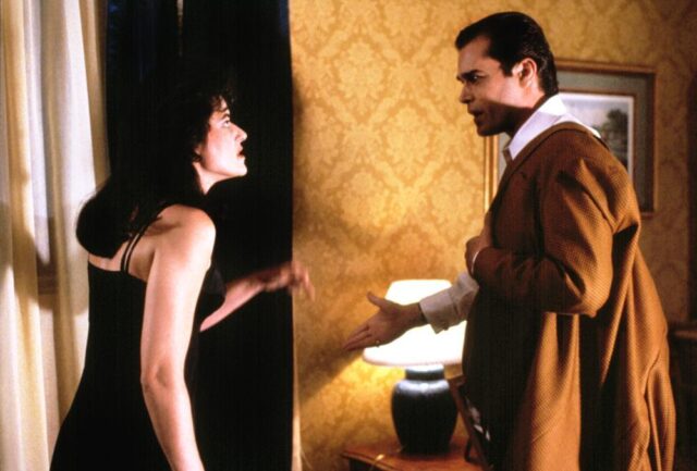 Karen Hill arguing with Henry Hill in their bedroom in the movie Goodfella.